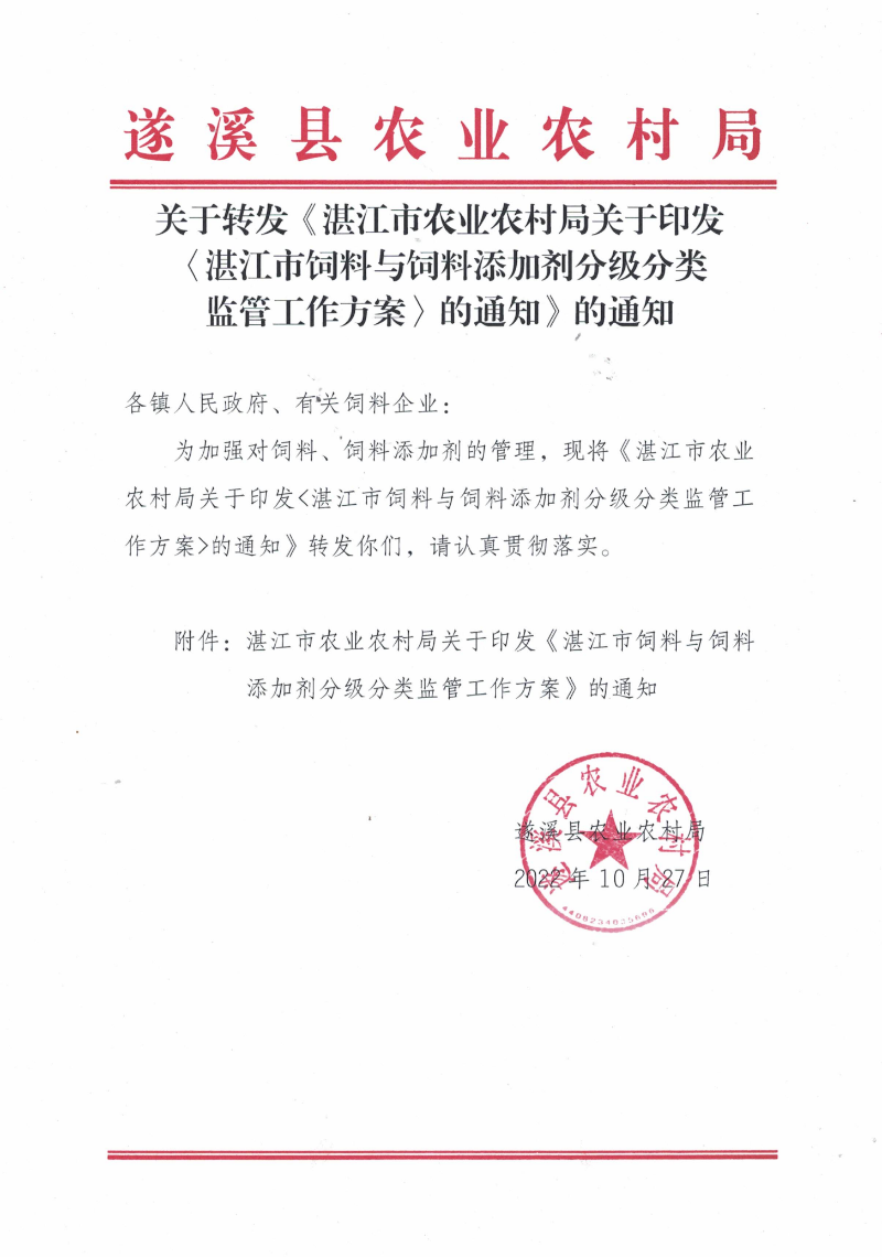关于转发《湛江市农业农村局关于印发〈湛江市饲料与饲料添加剂分级分类监管工作方案〉的通知》的通知_00.png