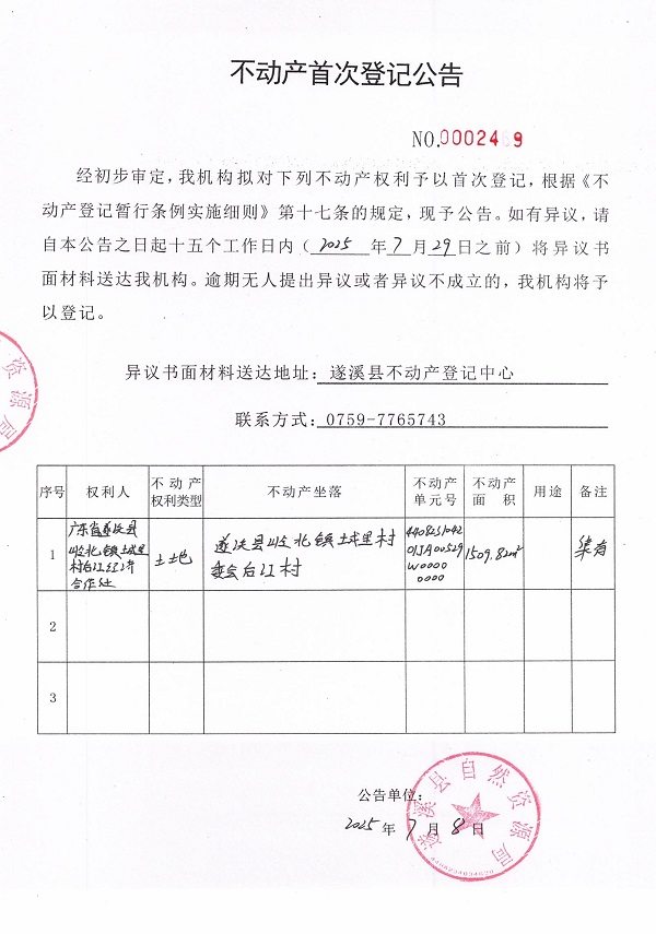 不动产首次登记公告（广东省遂溪县岭北镇城里村后江经济合作社）.jpg